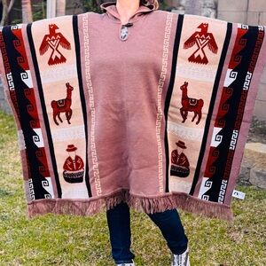 Native Alpaca Wool Poncho with geometric patterns.
